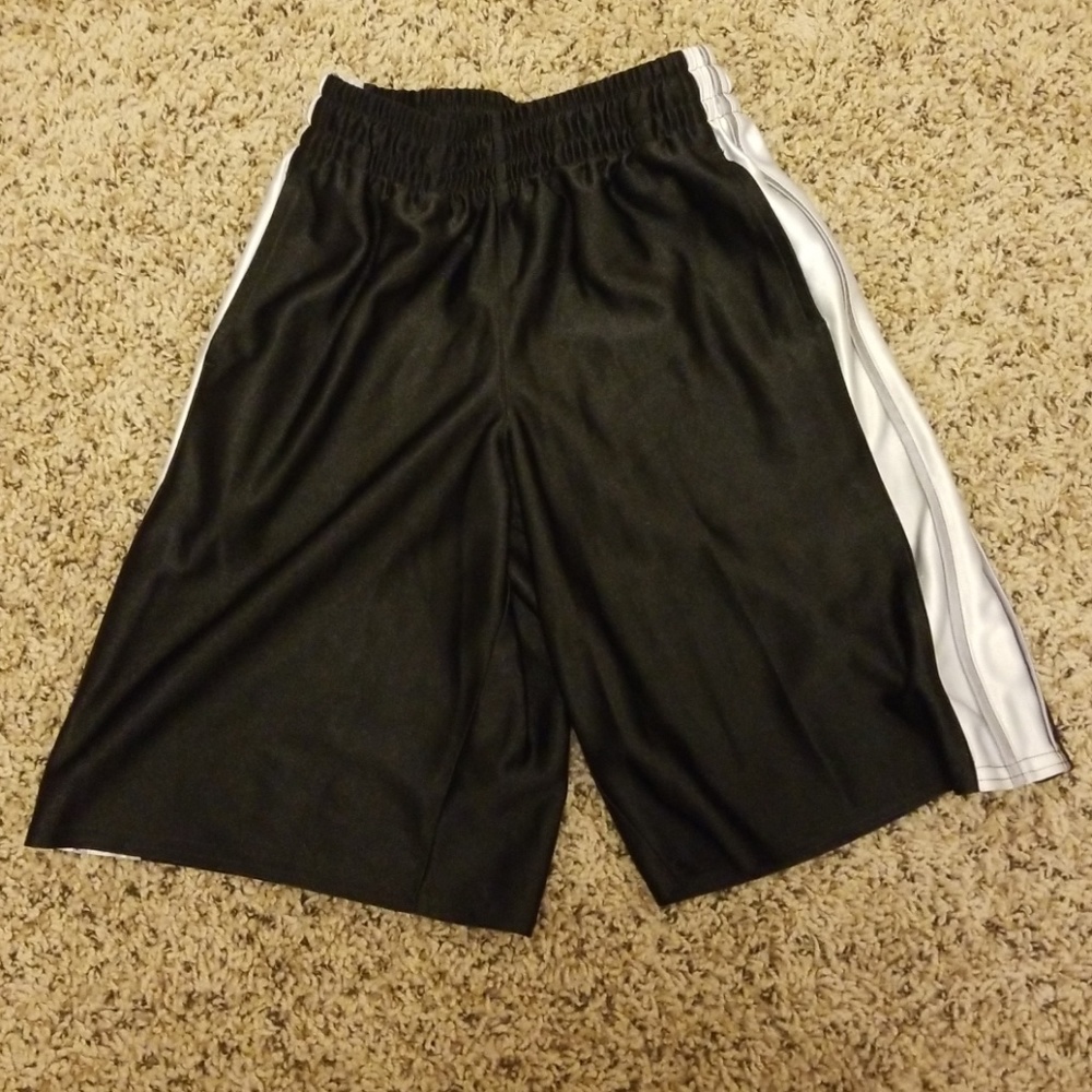 Boys Black Athletic Shorts with Silver Striping